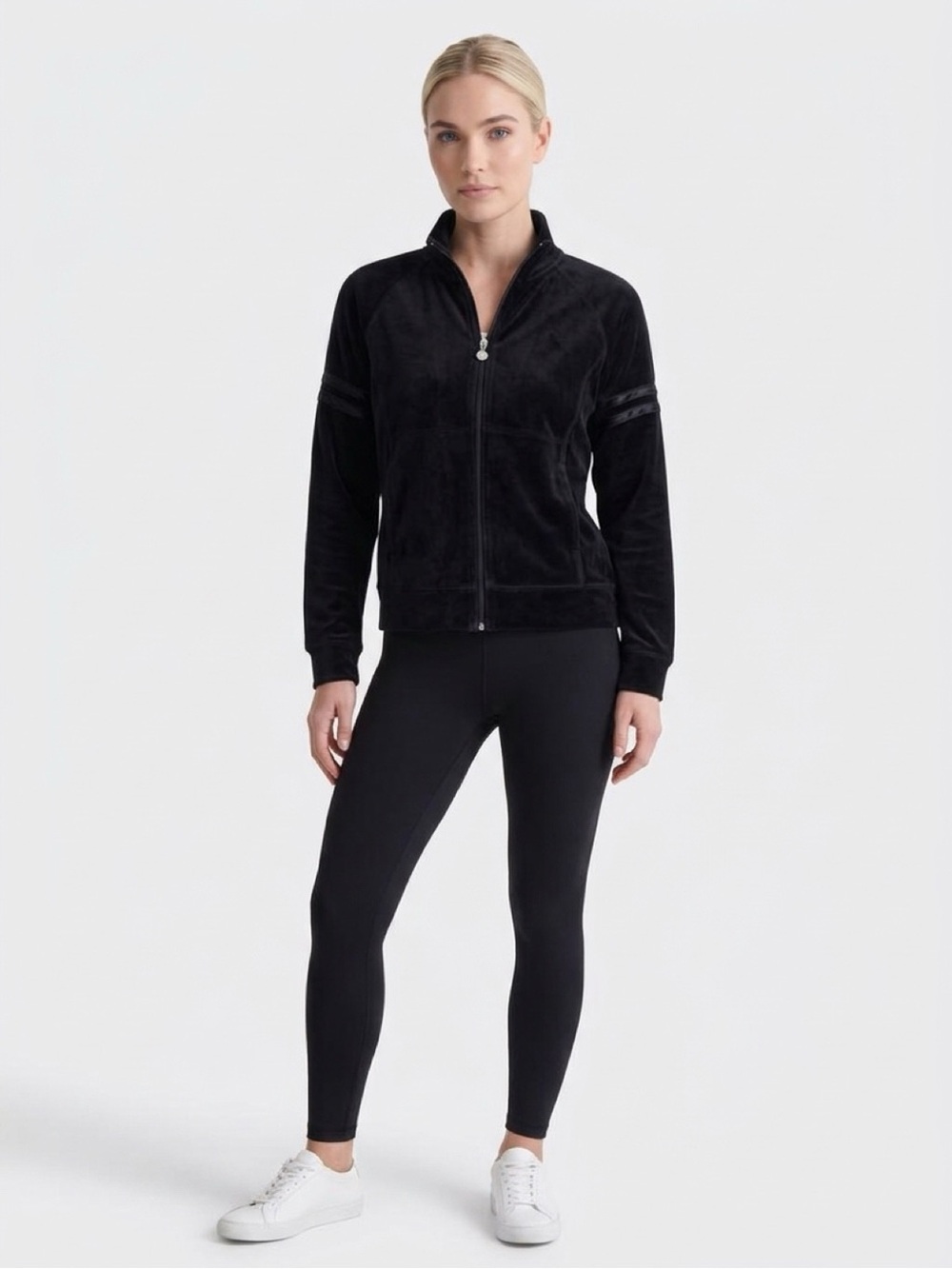 New York Laundry Black Velvet Full-Zip Track Jacket